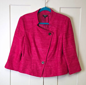 Worth New York Pink Tweed Silk Button Blazer Jacket Women’s 14